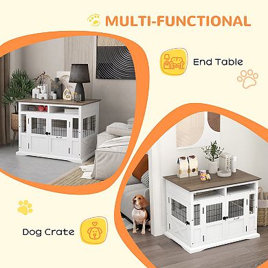 Pawhut Dog Crate Furniture Side End Table W/ Storage For Small Medium Dogs