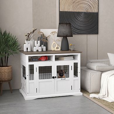 Pawhut Dog Crate Furniture Side End Table W/ Storage For Small Medium Dogs