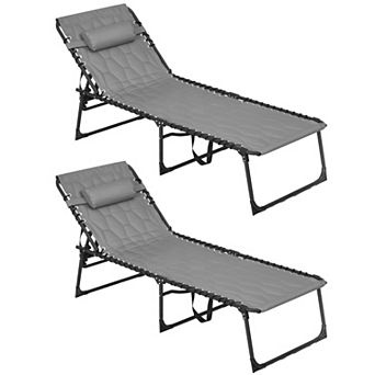 Outsunny Folding Chaise Lounge Set, Padded Reclining Tanning Chairs