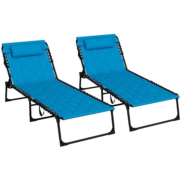 Outsunny Folding Chaise Lounge Set, Padded Reclining Tanning Chairs - Sky Blue