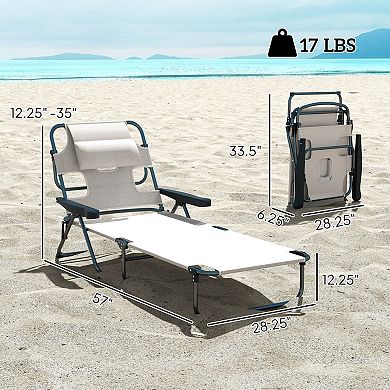 Outsunny Folding Lounge Chair W/ Reclining Back, Tanning Chair, White
