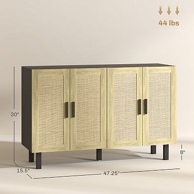 HOMCOM Sideboard Cabinet w/ 4 Rattan Doors & Adjustable Shelves