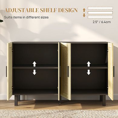 HOMCOM Sideboard Cabinet w/ 4 Rattan Doors & Adjustable Shelves