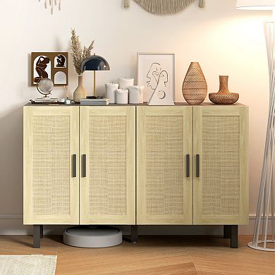 HOMCOM Sideboard Cabinet w/ 4 Rattan Doors & Adjustable Shelves