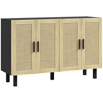HOMCOM Sideboard Cabinet w/ 4 Rattan Doors & Adjustable Shelves