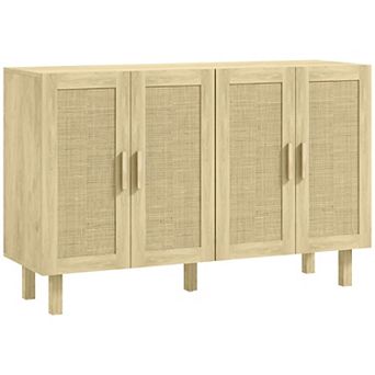 HOMCOM Sideboard Cabinet w/ 4 Rattan Doors & Adjustable Shelves