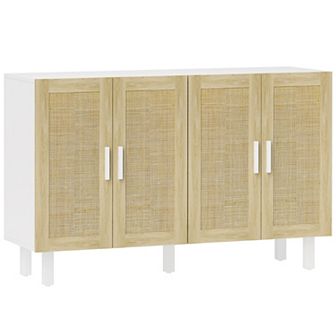 HOMCOM Sideboard Cabinet w/ 4 Rattan Doors & Adjustable Shelves