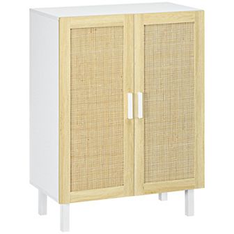 HOMCOM Sideboard Cabinet w/ 4 Rattan Doors & Adjustable Shelves