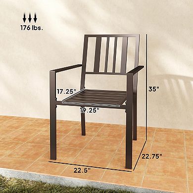 Outsunny Set of 2 Patio Dining Chairs with Metal Slatted Design, Dark