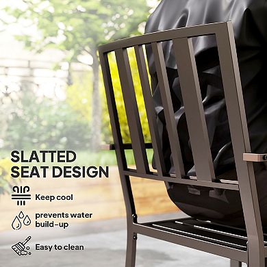 Outsunny Set of 2 Patio Dining Chairs with Metal Slatted Design, Dark