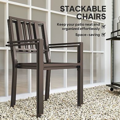 Outsunny Set of 2 Patio Dining Chairs with Metal Slatted Design, Dark