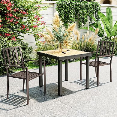 Outsunny Set of 2 Patio Dining Chairs with Metal Slatted Design, Dark