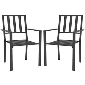 Outsunny Set Of 2 Patio Dining Chairs With Metal Slatted Design