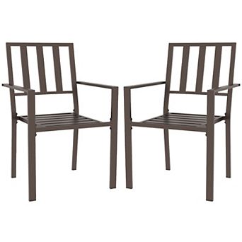 Outsunny Set Of 2 Patio Dining Chairs With Metal Slatted Design