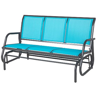 Outsunny Outdoor Glider Bench For 3 With Breathable Mesh Fabric, Brown