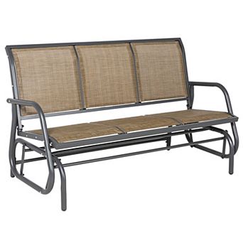 Outsunny Outdoor Glider Bench For 3 With Breathable Mesh Fabric, Brown