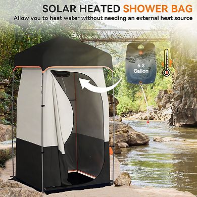 Outsunny Camping Shower Tent with Solar Shower Bag and Carrying Bag,