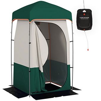 Outsunny Camping Shower Tent with Solar Shower Bag and Carrying Bag