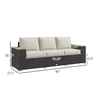 Outsunny 3-Seat Outdoor Sofa, Wicker Patio Couch, Wide Deep Seat