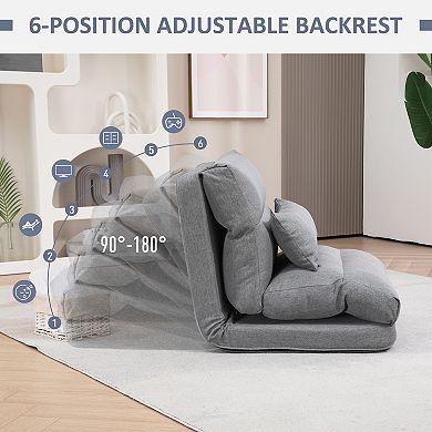 Homcom Folding Floor Chair With 6-position Adjustable Back Pillow