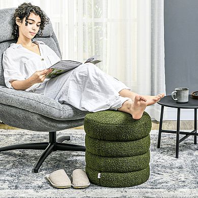Homcom Round Ottoman Foot Stool With Fabric Upholstered Seat