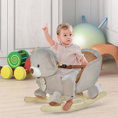 Qaba Baby Rocking Horse, Plush Animal Rocker w/ Realistic Sound, Pedals