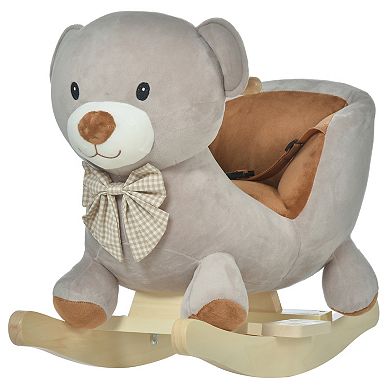 Qaba Baby Rocking Horse, Plush Animal Rocker w/ Realistic Sound, Pedals