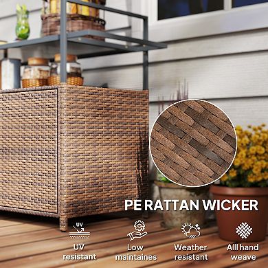 Outsunny Wicker Outdoor Bar Table with 2-Tier Shelf & Cabinet
