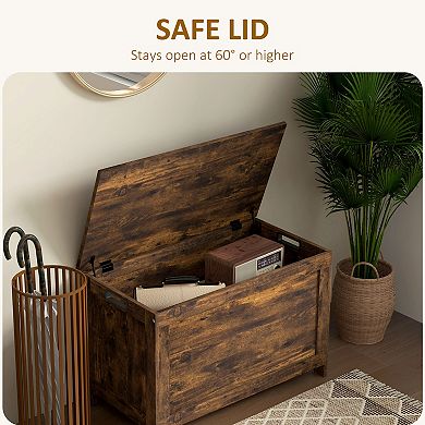 HOMCOM 29.9inch Storage Chest w/ 2 Safety Hinges, Wooden Box