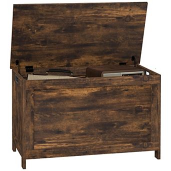 HOMCOM 29.9inch Storage Chest w/ 2 Safety Hinges, Wooden Box