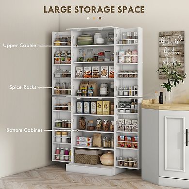 Homcom 65" Kitchen Pantry Cabinet With Adjustable Shelves Spick Racks