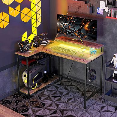 Homcom Reversible L Shaped Desk With Lights Power Outlet Usb Ports