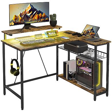 Homcom Reversible L Shaped Desk With Lights Power Outlet Usb Ports