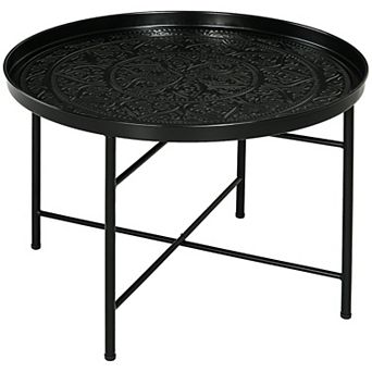 Homcom 24" Round Coffee Table With Hammered Tray Top & Metal Frame