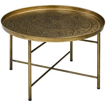 Homcom 24" Round Coffee Table With Hammered Tray Top & Metal Frame