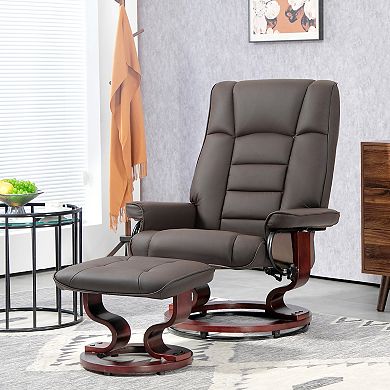 Homcom Swivel Recliner With Ottoman, Faux Leather Reclining Chair