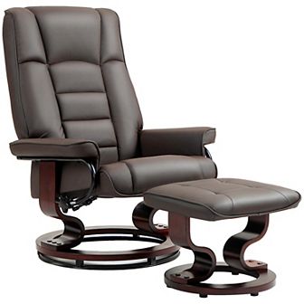Homcom Swivel Recliner With Ottoman, Faux Leather Reclining Chair