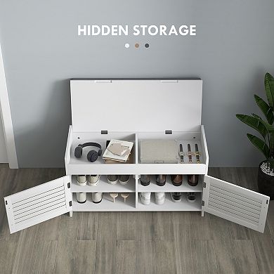 HOMCOM Shoe Bench, Entryway Bench with Cushion, Hidden Compartments
