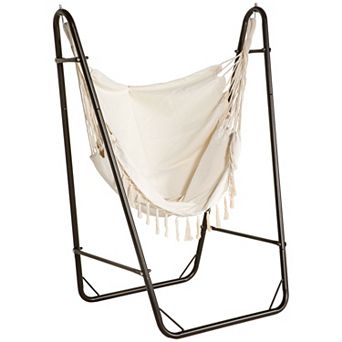 Outsunny Hammock Chair W/ Metal Stand, Hammock Swing W/ Side Pocket