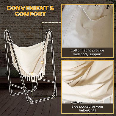 Outsunny Hammock Chair w/ Stand, Hammock Swing w/ Pocket, Brown & Cream