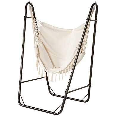 Outsunny Hammock Chair W/ Metal Stand, Hammock Swing W/ Side Pocket