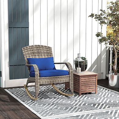 Outsunny Outdoor Wicker Adirondack Rocking Chair With Cushion