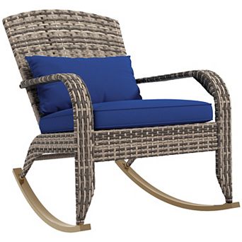 Outsunny Outdoor Wicker Adirondack Rocking Chair With Cushion