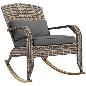 Outsunny Outdoor Wicker Adirondack Rocking Chair With Cushion