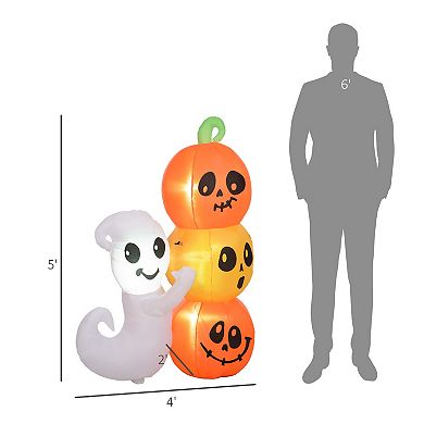 Homcom 5ft Inflatable Halloween Ghost And Pumpkin, Outdoor Led Display