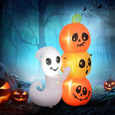 Homcom 5ft Inflatable Halloween Ghost And Pumpkin, Outdoor Led Display