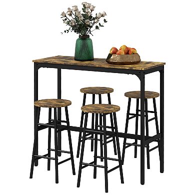 Homcom 5-piece Bar Table And Chairs Set For Dining Room