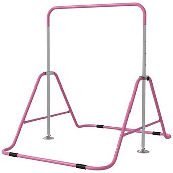 Qaba Folding Gymnastics Bar for Kids, Adjustable Height, Bubble Gum