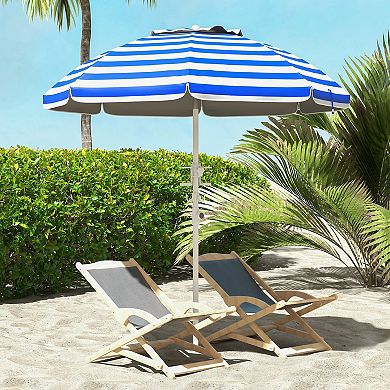 Outsunny 5.7' Beach Umbrella With Tilt, Cup Holders, Hook