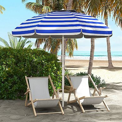 Outsunny 5.7' Beach Umbrella With Tilt, Cup Holders, Hook